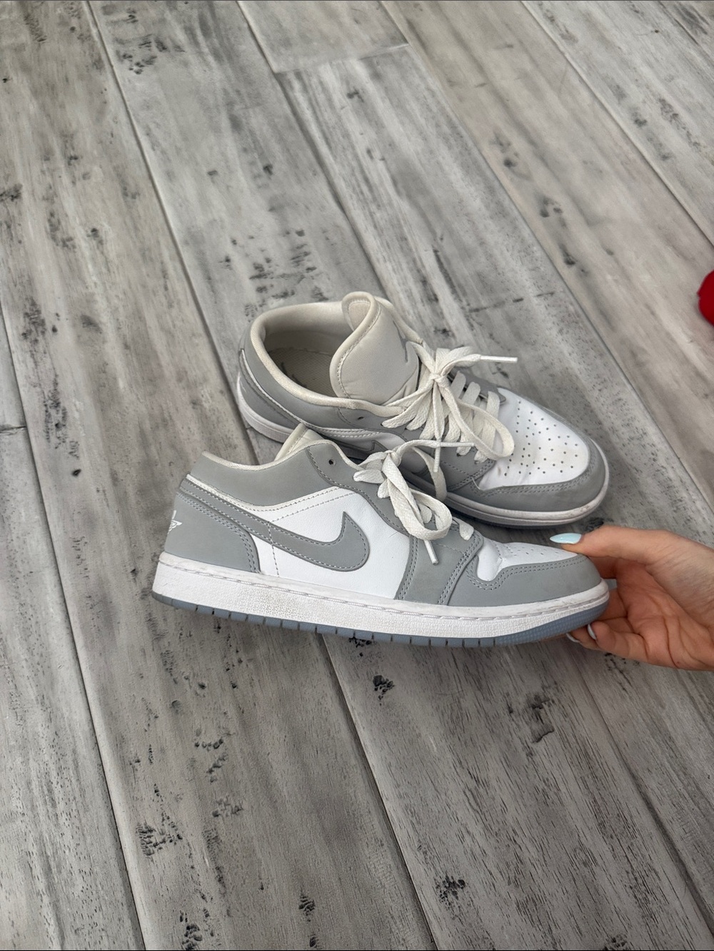 Nike Air Jordan 1 Low White and Light Grey Sneakers Wolf light blue bottom